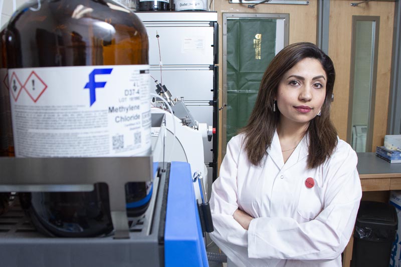 Dr. Elaheh Khozeimeh Sarbisheh (PhD), chair of the University of Saskatchewan-Women in Chemistry (USask-WiC) group, was very pleased to learn about the donation from Dr. Wilma Elias (PhD) for females studying chemistry at USask. (Photo: Chris Putnam)