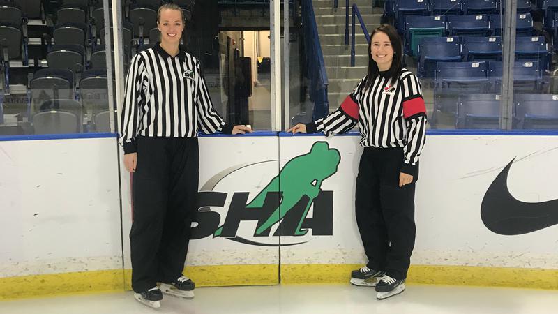 Alex Clarke, left, and Cianna Lieffers, right, have gone through the Saskatchewan officiating program together and are ultimately bound for the Olympics. (Submitted photo/Cianna Lieffers)