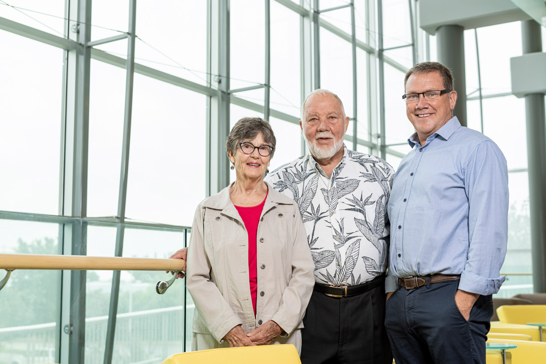 Malcolm and Marilyn Leggett with Dr. Volker Gerdts (right), director and CEO of the University of Saskatchewan’s Vaccine and Infectious Disease Organization (VIDO). The Leggetts donated $1-million toward establishing VIDO as Canada’s Centre for Pandemic Research.