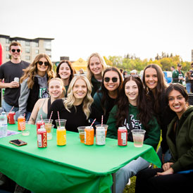 Students at a table in Rally Alley